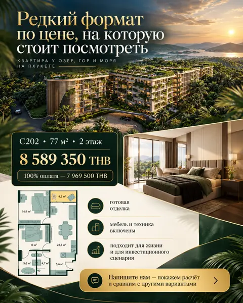 Choeng Thale Lake View C202 — угловая квартира 77 м² — фото 10