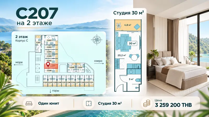 Choeng Thale C207 — срочная продажа студии 30 м² — фото 2